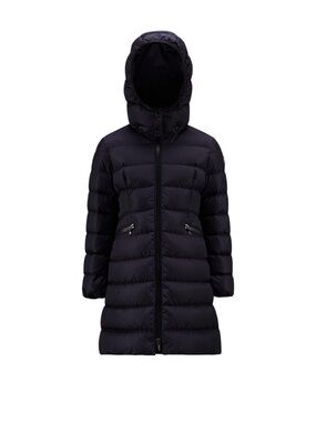 Moncler charpal long down jacket girls Black Hooded Puffer Coat